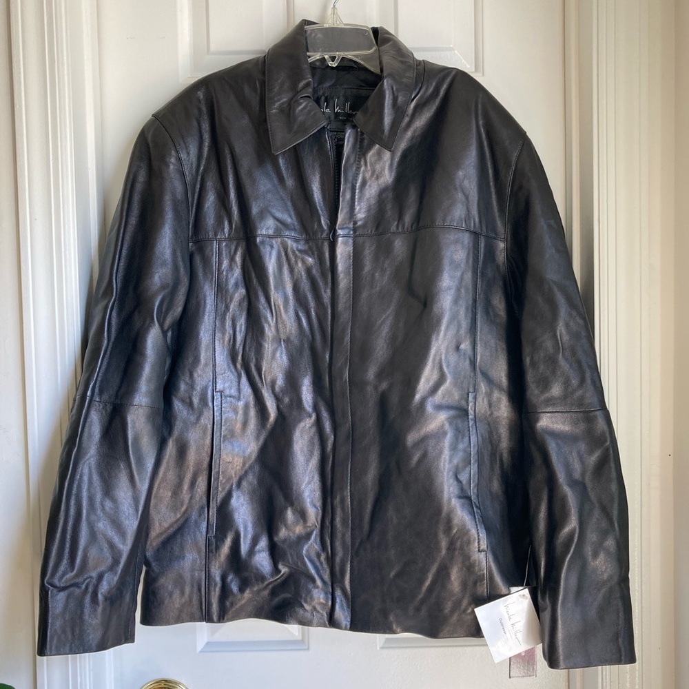 NWT Nicole Miller black leather jacket size S